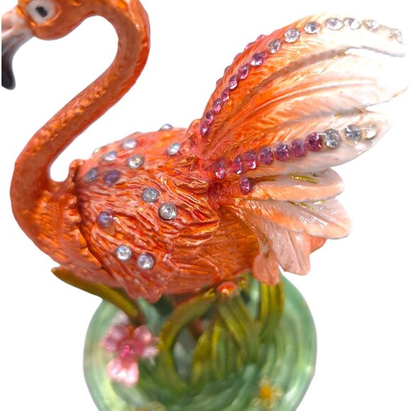 Pink Flamingo Jewelry Trinket Box Hinged Magnetic Clasp Enamel Crystal Jewels 4" - Picture 10 of 15